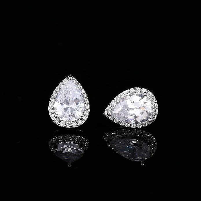YOMELA Cubic Zirconia Earrings Studs, Halo CZ Birthstone Simulated Diamond Stud Earrings for Women