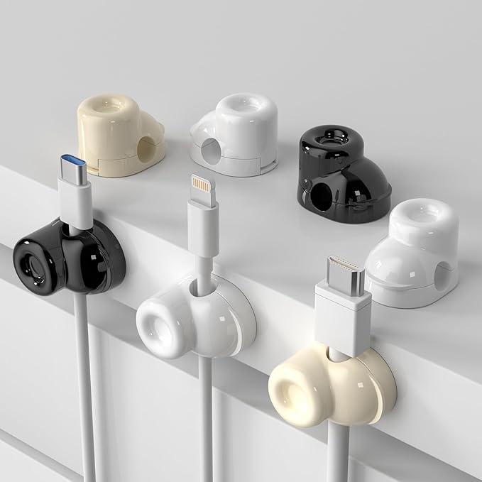 Magnetic Cable Clips, Adjustable Cord Holder Management, Adhesive Wire Keeper Organizer for Home Office Desk Phone PC Car Wall Desktop Nightstand Appliance (9-Pack White Shoes)