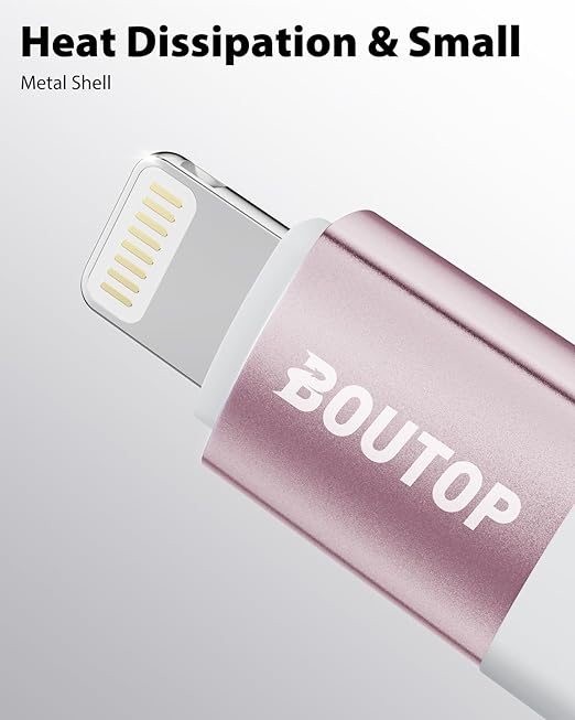 [MFi Certified] 36W USB C to Lightning Cable Adapter, Support Data Sync/PD Fast Charging Compatible with iPhone iPad AirPods, with Anti-Lost Holder - Rose Gold 3 Pack