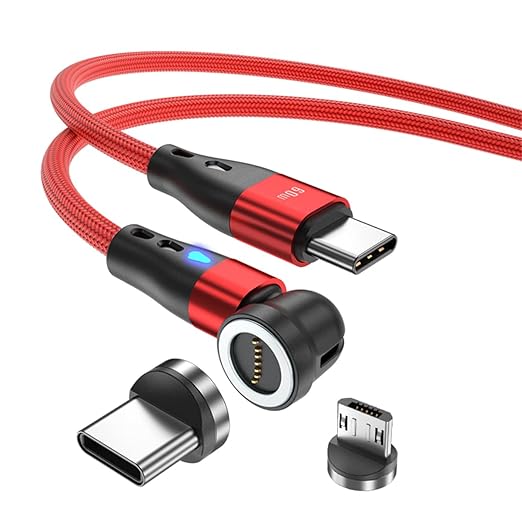 Magnetic Charging Cable (4 Pack, 3+3+6+6ft) 7Pin PD 60W USB C to USB Type C/Micro USB Fast Charging 540 Rotation Magnet Charger Cable Magnetic Phone Charger Data Cable for Smartphone Tablet Laptop