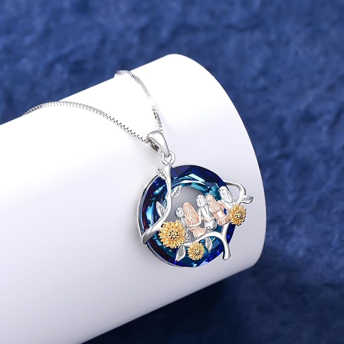 TOUPOP Sisters Gifts from Sister Necklace Sterling Silver Rose Flower with Crystal Jewelry Valentines Day Birthday Gifts for Women Best Friend Friendship