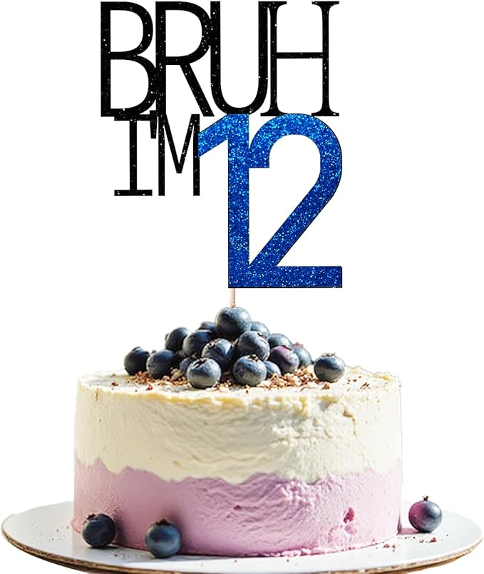 Bruh I'm 12 Cake Topper - Bro I'm 12, Happy Sweet 12 Ornament for Boys' 12th Birthday Party Supplies (blue 12)