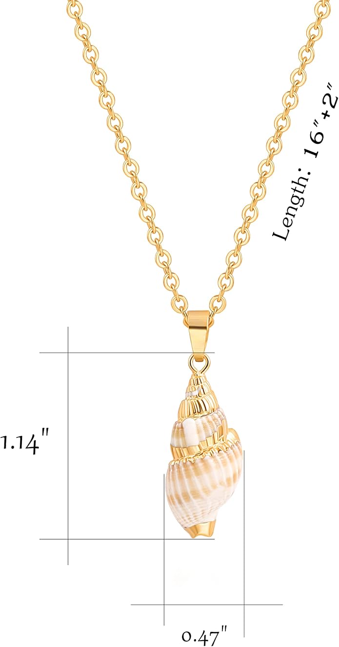 Natural Seashell Shell Scallop Pendant Choker Necklace Adjustable 18K Gold Plated Cable Chain Handmade Jewelry for Women Girls