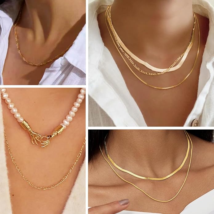 Necklaces for Women,Gold Plated Herringbone Layering Choker Necklace for Women Non Tarnish Stack Waterproof Jewelry Gift