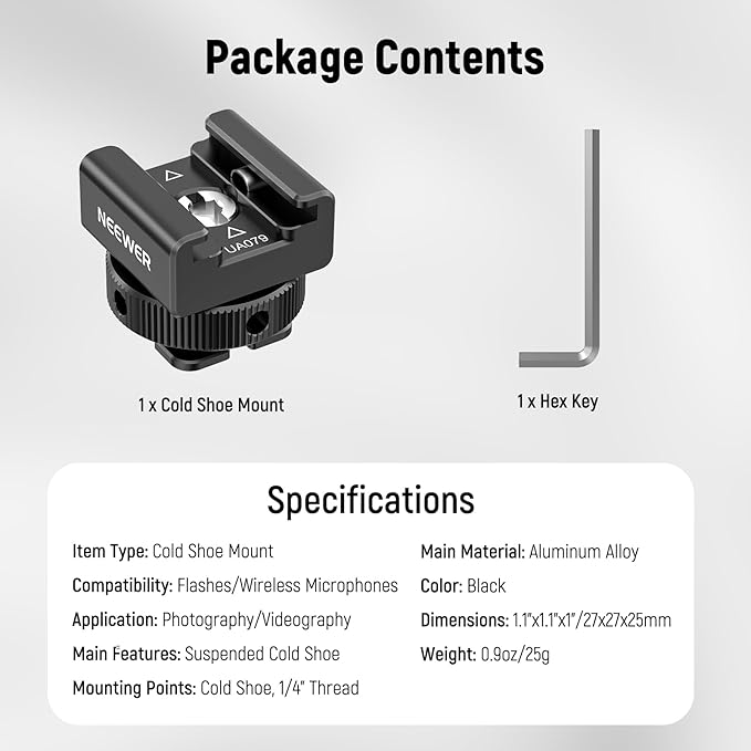 NEEWER Cold Shoe Mount Adapter Compatible with DJI Mic 2 Rode Wireless GO II Hollyland Saramonic NEEWER Wireless Mini Microphone, Anti Interference Offset Contact Design for Speedlite Flash, UA079