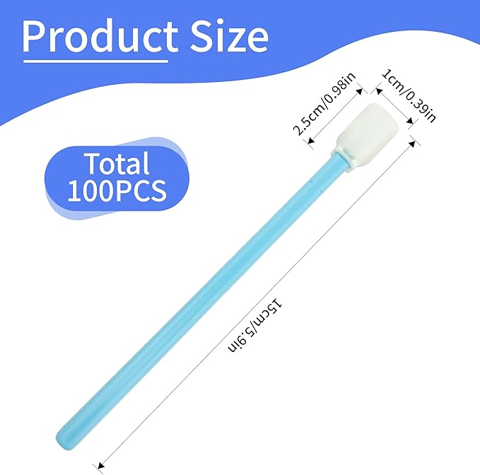 5.9" Foam Cleaning Swabs Lint-Free Lab/Printer/Optical Printheads 100 Pcs Foam Swabs for Inkjet Printheads, Sensors, Cameras and Gun Cleaning