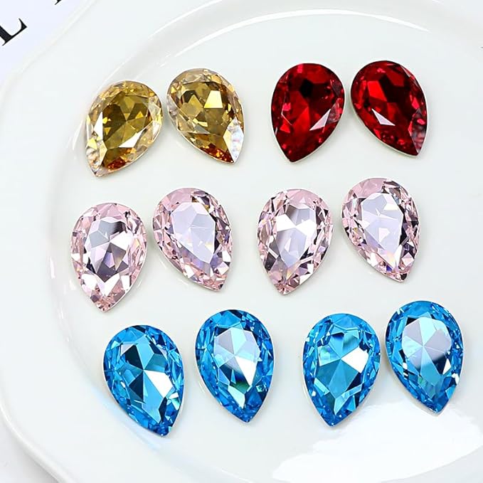 8Pcs Teardrop Crystal Pointback Rhinestones,30 * 20mm Large Glass Rhinestones Gem Stones for Crafts Dress Shoes Jewelry Making，Red