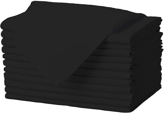 Gee Di Moda Cloth Napkins - 17 x 17 Inch Black Dinner Napkins - Set of 12 Soft & Absorbent Washable Fabric Cloth Table Napkins with Hemmed Edges for Hotel Restaurant, Holiday Parties & Wedding