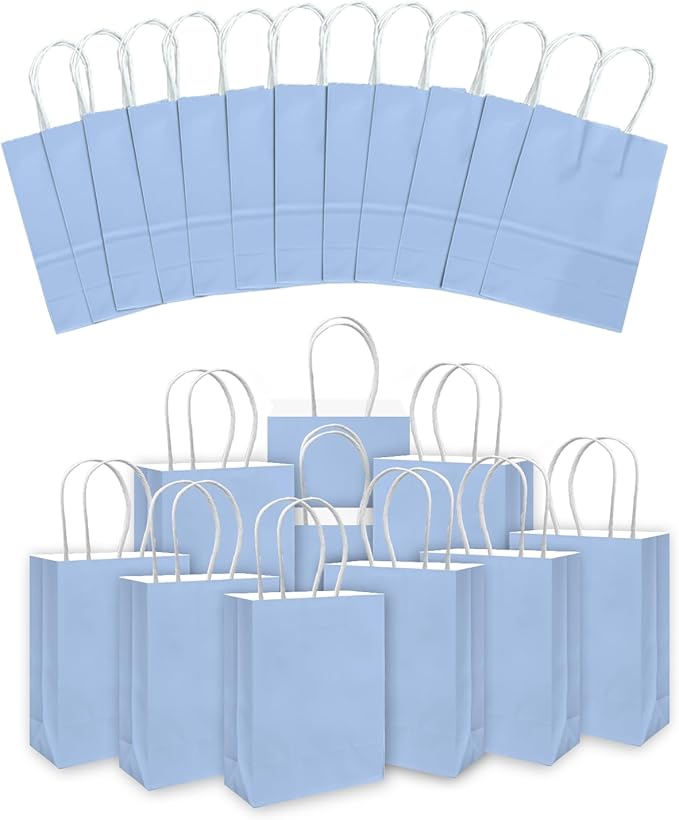 qiqee 30PCS Medium Gift Bag with Handles Bulk 11"x5"x8" Gift Bags Light Blue Bags Multiple Uses (Medium Size)