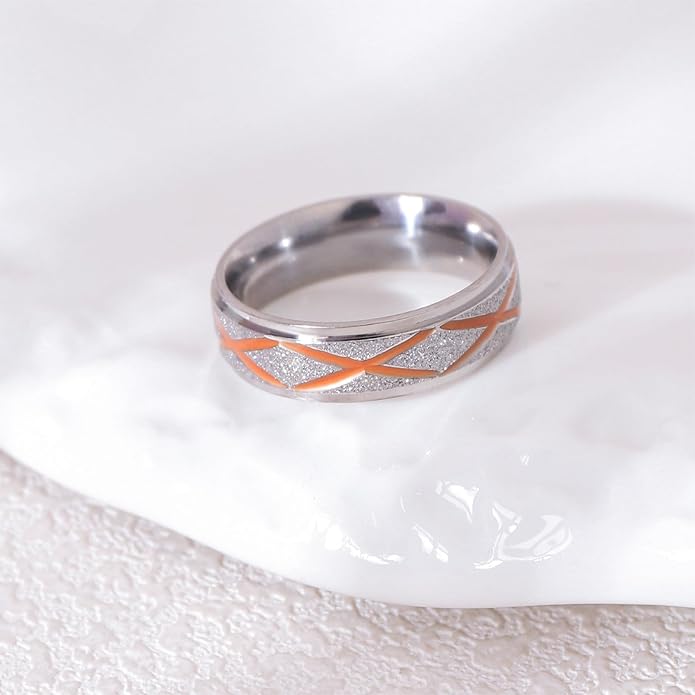 Enamel Band Rings for Women Men Stainless Steel Blue/Orange Ring Couple Enamel Valentine's Day Jewelry Gift