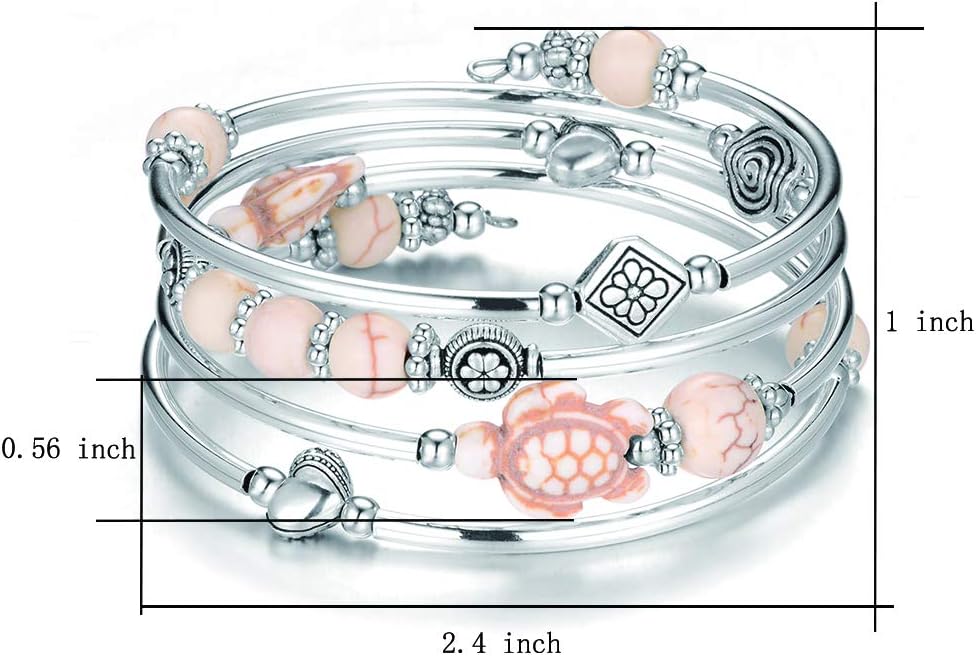 BULINLIN Layered Wrap Bangle Turquoise Bracelet - Bead Bracelet with Natural Agate Stone, Gifts For Women