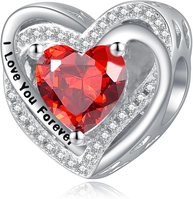 Heart Birthstone Charms for Bracelets, 925 Sterling Silver Women Bead Charms for Charm Bracelets Necklace, Mother's Day Birthday Anniversary Jewelry Gifts for Wife Mom Grandma Daughter
