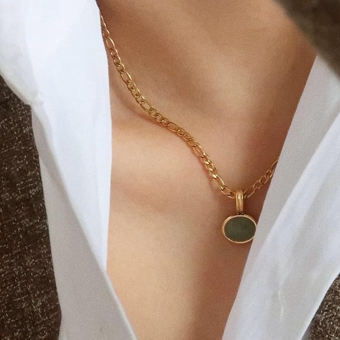 DISTANT DRUMS Simple Natural Green Aventurine Stone Jewelry Set for Women,Hoop Earrings,Bracelet,Necklace,18K Gold-plated Spiritual Gift,Fortunate Stone Jewelry,Choker