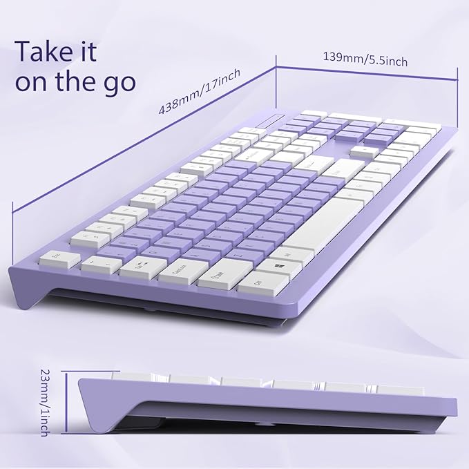Computer Keyboard Wired, Plug Play USB Keyboard, Low Profile Chiclet Keys, Large Number Pad, Caps Indicators, Foldable Stands, Spill-Resistant, Anti-Wear Letters for PC Laptop (Purple, 1-Pack)