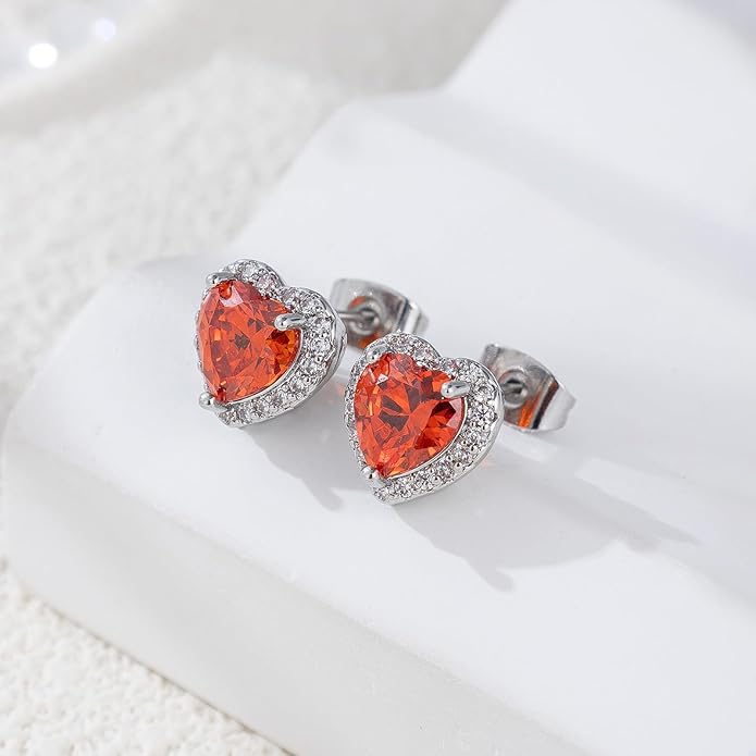 YOMELA Cubic Zirconia Earrings Studs, Halo CZ Birthstone Simulated Diamond Stud Earrings for Women