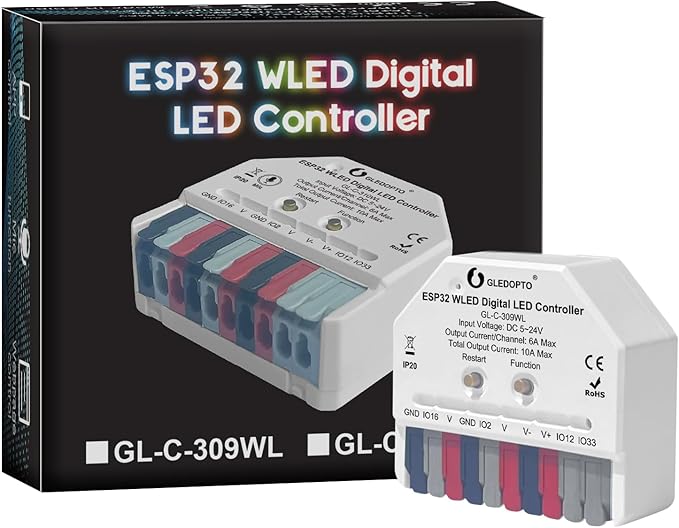 GLEDOPTO ESP32 Mini WLED LED Controller DC 5~24V DIY Dynamic Lighting Work with Addressable Digital FCOB RGB IC WS2811 WS2812 SK6812 TM1814 WS2813 WS2815 Strip Light Easy Wiring