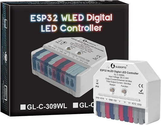 GLEDOPTO ESP32 Mini WLED LED Controller DC 5~24V DIY Dynamic Lighting Work with Addressable Digital FCOB RGB IC WS2811 WS2812 SK6812 TM1814 WS2813 WS2815 Strip Light Easy Wiring
