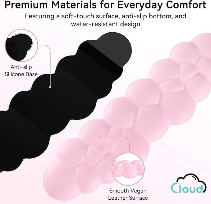 Cloud Wrist Rest for Computer Keyboard, 4-in-1 Memory Foam Leather Cloud Keyboard Wrist Rest and Mouse Pad Set with Ergonomic Support for Arm and Palm Cushion, Gaming/Work Setup, Pink