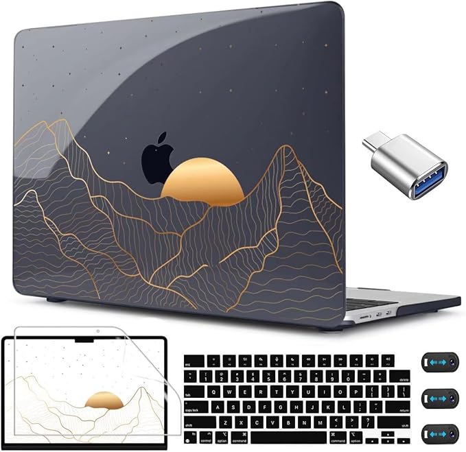 CISSOOK Compatible with MacBook Air 13.6 Inch M4 M3 M2 Case 2022 2023 2024 2025, Crystal Black Plastic Hard Shell Case Cover for MacBook Air 13.6" A3240 A3113 A2681, Sun & Mountain