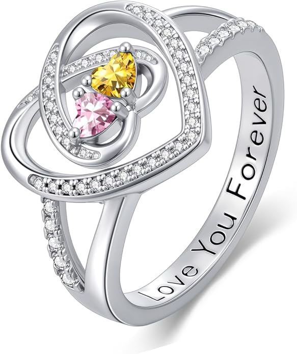 Valentine's Day Gifts for Women Birthstone Rings for Women Heart Statemet Engagement Eternity Wedding Promise Rings Jewelry Anniversary Christmas Valentine Mothers Day Birthday Gifts for Wife Her Girlfriend