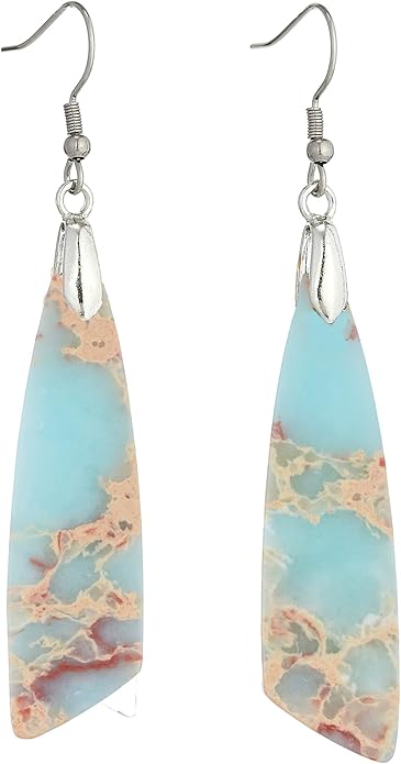 Boho Women Natural Stone Earrings Unique Healing Imperial Jasper Gemstone Energy Hypoallergenic Lightweight Dangle Drop Earrings Multiple Styles Earrings Jewelry for Birthday Party Gift
