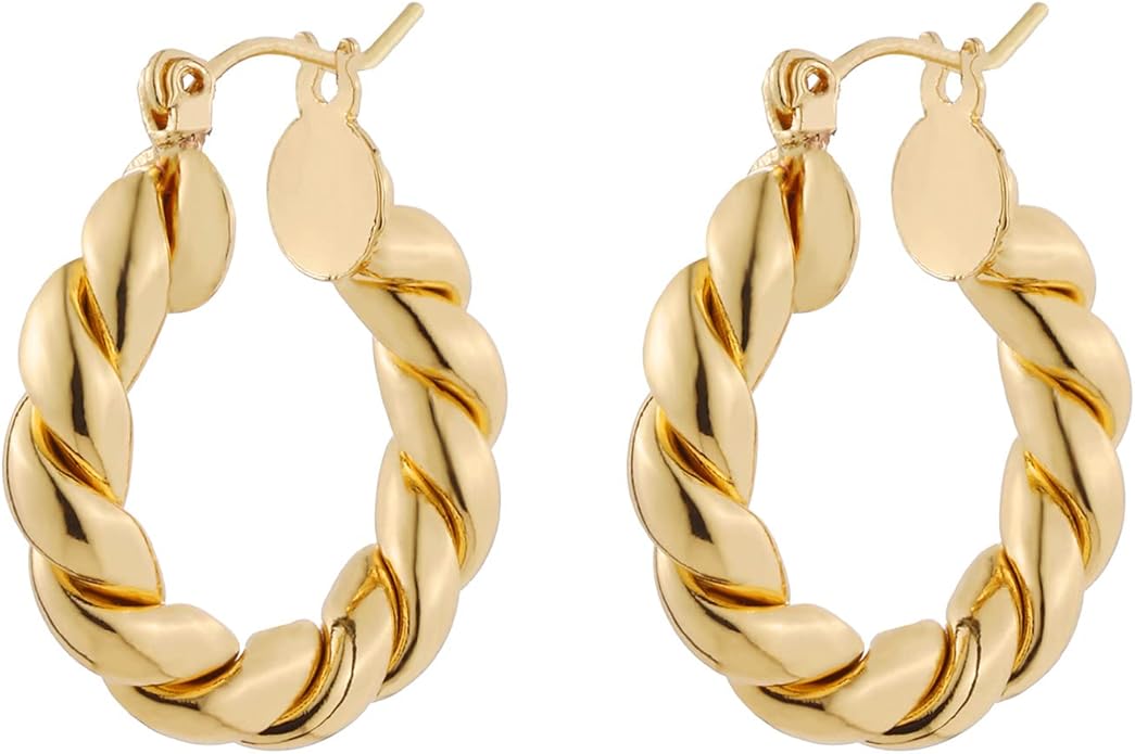 Wgoud 6 Pairs Gold Hoop Earrings Set for Women, 14K Gold Plated Hypoallergenic Lightweight Chunky Open Huggie Hoops Earrings Jewelry for Gifts.