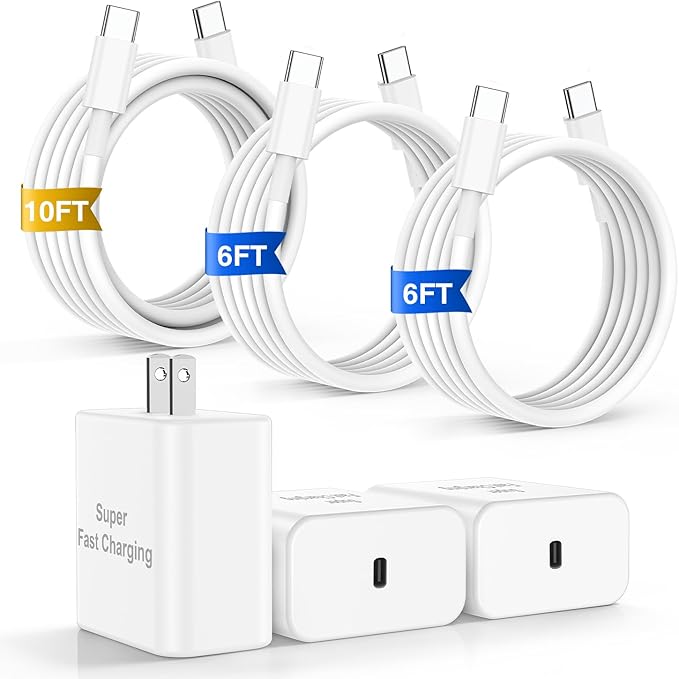 iPhone 16 Pro Max Charger Fast Charging, 45W Super Fast USB C Chargers for iPhone 16 15 6FT+6FT+10FT Type C Chargers Cord with Fast Charger Block for iPhone 16/16 Pro Max/15/15 Pro Max/iPad/ GalaxyS24