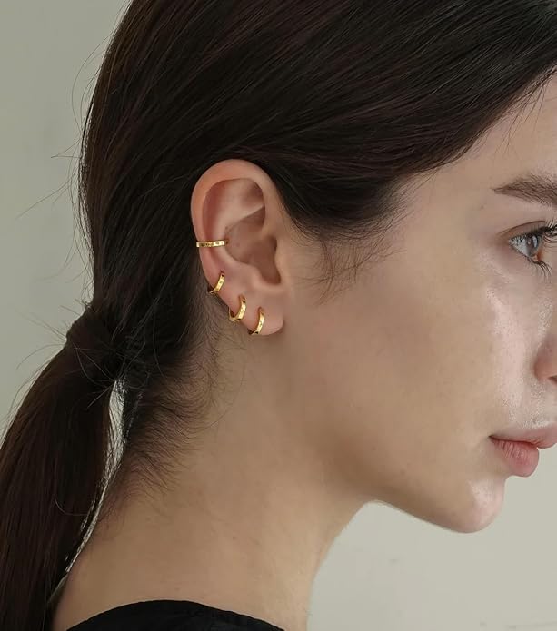 Small Gold Huggie Hoop Earrings Set for Women Men Hypoallergenic 14K Plated Stack Cartilage Earrings, Multiple Piercing Lightweight Mini Thin Cute Dainty Trendy Jewelry Set Christmas Gifts for Women