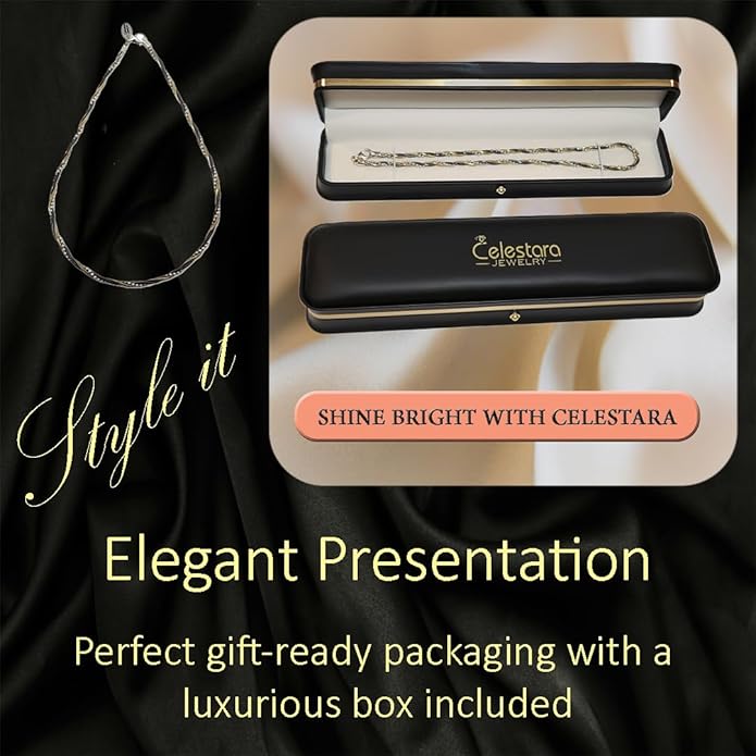 925 Sterling Silver Chain, Italian-Made Jewelry Set with Gold Tone Accent (Luxurious Leather Gift Box Included)