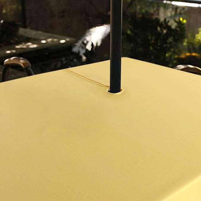 SARAFLORA Outdoor and Indoor Tablecloth -60x84 inch Yellow, Wrinkle Free Washable Waterproof Table Cloth with Umbrella Hole and Zipper Rectangle Table Cover for Spring/Summer/Patio/Picnic/BBQS/Party