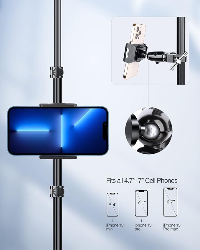 elitehood 360 Swivel Tilt Phone Holder and Mount, Adjustable for Music Boom Mic and All iPhone, Android Cell Phone