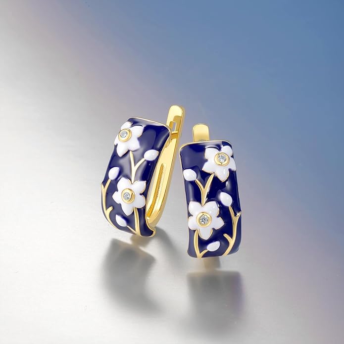 Santuzza 925 Sterling Silver Enamel Pattern Dangle Earrings