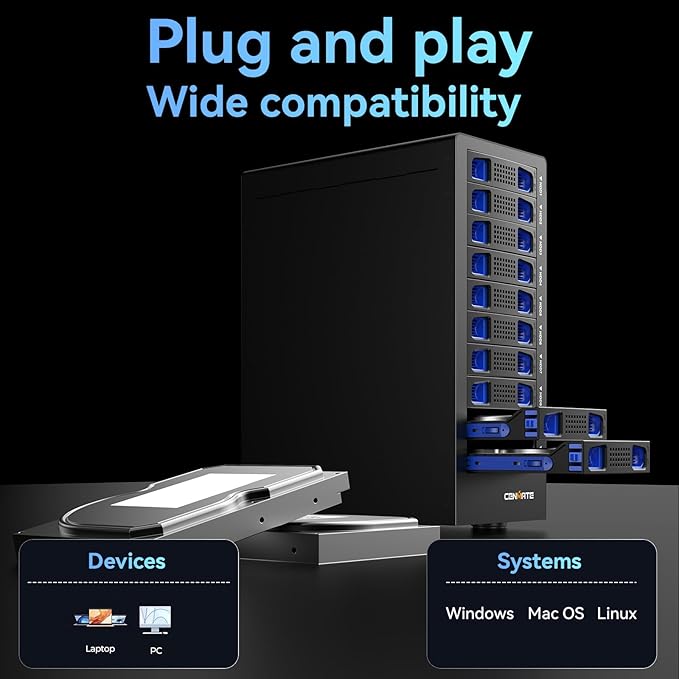 10 Bay Hard Drive RAID Enclosure with Cooling Fan for 2.5/3.5" SATA HDD/SSD with USB A/C 3.0＋eSATA Cable, 3.5 Hard Drive Enclosure Supports 160TB Capacity, 8 RAID Modes, DAS(NO NAS)
