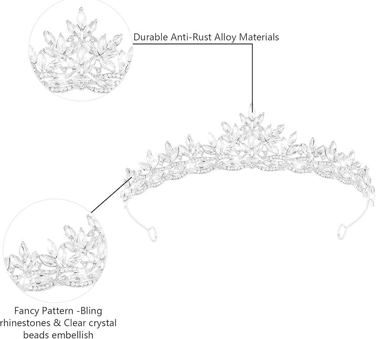 Crystal Tiaras & Crowns for Women, Bride Royal Queen Headband Princess Headpieces for Birthday Cake Crown & Prom Pageant Party