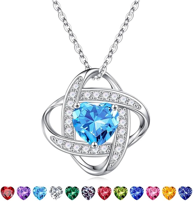 Iefil Valentines Gifts for Her Wife - 925 Sterling Silver Love Knot Birthstone Necklace, Anniversary Birthday Gifts for Women, Jewelry Gifts for Wife Mom Girlfriend