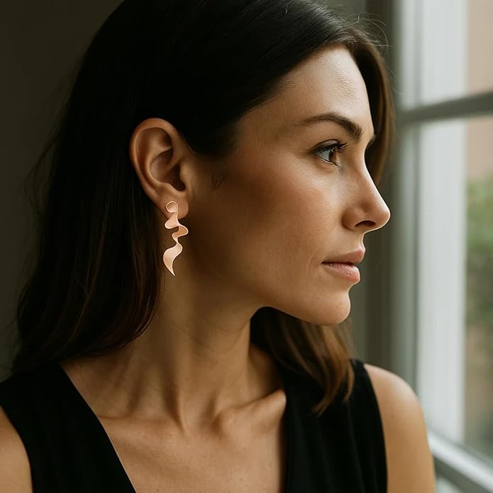 18K Gold Plated Sculptural Earrings Set for Women – Hypoallergenic, Lightweight, Modern Hoop & Drop Styles – 6 Bold Statement Designs – Christmas, Holiday, Thanksgiving Gift, Halloween