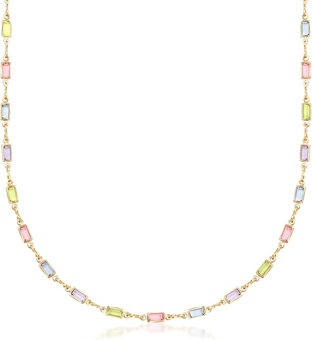 Barzel 18K Gold Plated Multi Stone Crystal Baguette Necklace for Women - Made In Brazil
