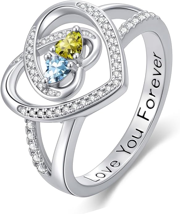 Valentine's Day Gifts for Women Birthstone Rings for Women Heart Statemet Engagement Eternity Wedding Promise Rings Jewelry Anniversary Christmas Valentine Mothers Day Birthday Gifts for Wife Her Girlfriend