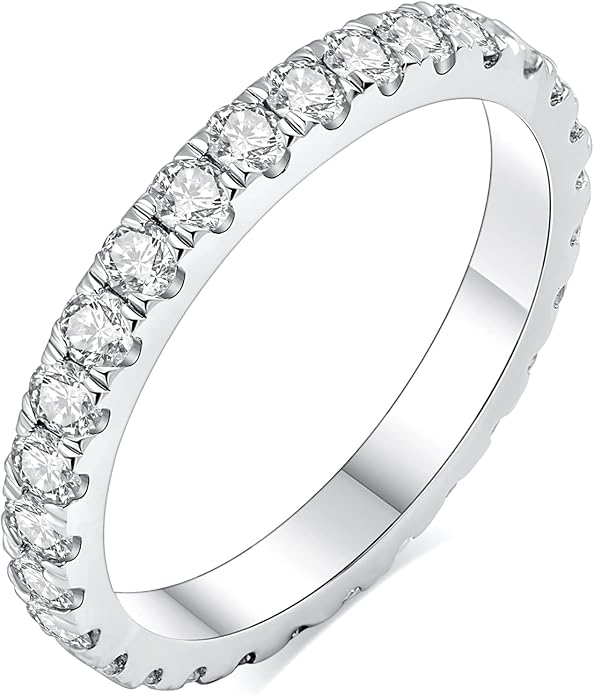 IMOLOVE Moissanite Wedding Band Wedding Rings for Women 925 Sterling Silver Rings with 18K White Gold Plated Eternity Stackable Engagement Ring Anniversary Band Size 3-12