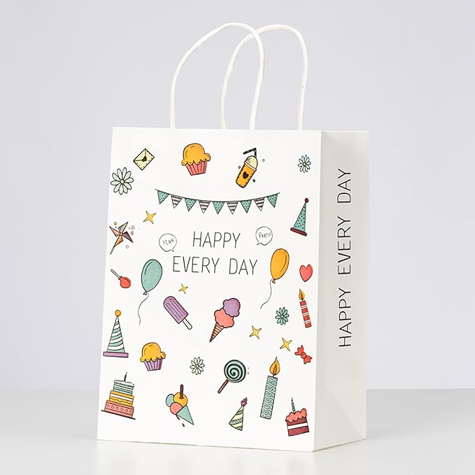 FACEBAG 100 Pcs White Gift Bags 8x4.25x10.5 With Handles - Shopping, Wedding, Party Favors, Grocery - Reusable & Durable Paper