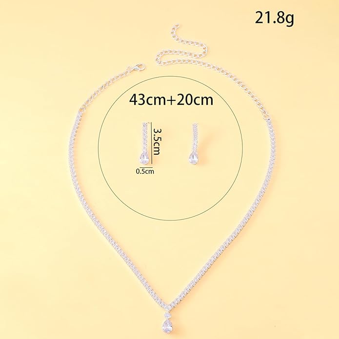 STONEFANS Costume Jewelry for Women - Silver Rhinestone Necklace And Earring Sets for Women Bridesmaid Wedding Jewelry Sets for Brides Wedding Accessories Necklace And Earring Set