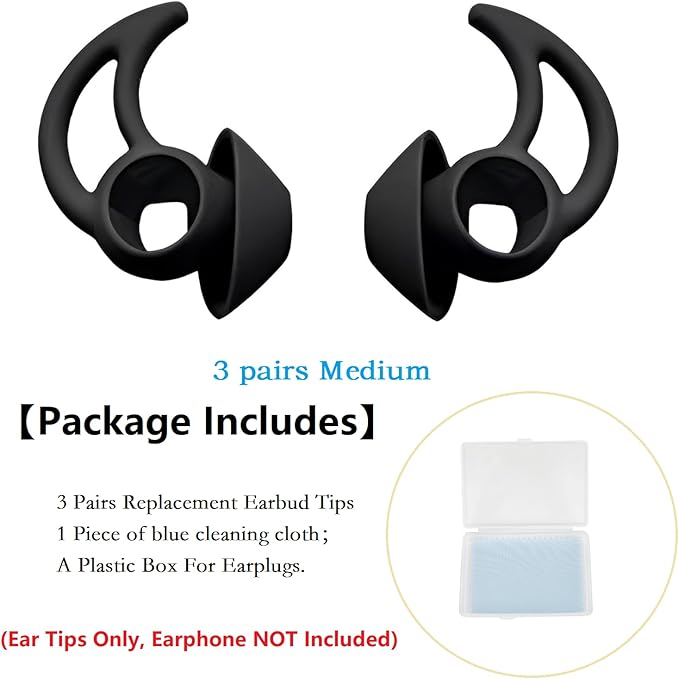 Silicone Earbud Tips 3 Pairs, Medium Replacement Eartips, Soft Earbud Tips Compatible with Bose QuietComfort Earbuds and Sport Earbuds,Black