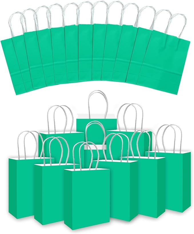 qiqee 30PCS Medium Gift Bag with Handles Bulk 11"x5"x8" Gift Bags Lake Green Bags Multiple Uses (Medium Size)
