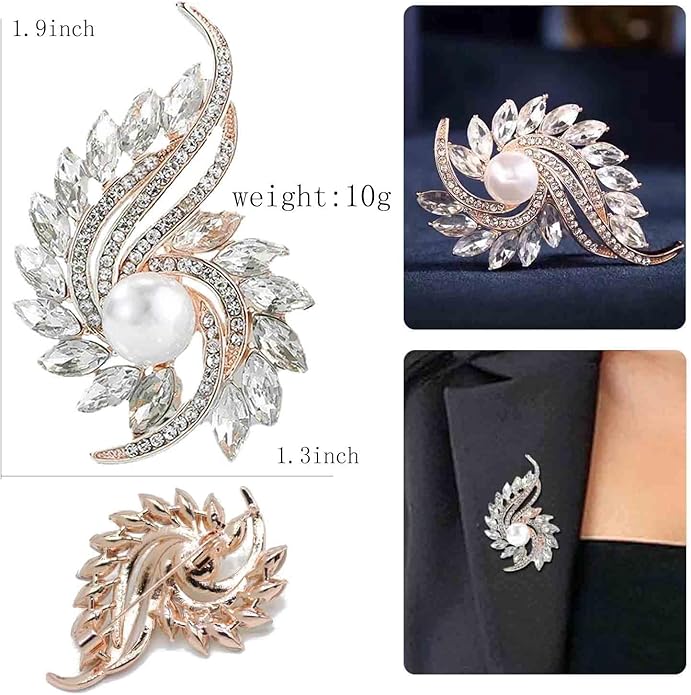 Crystal Pearl Flower Brooches Pins Fashion Beautiful Created Rhinestone Floral Brooch Good Idea for Party Dance Wedding Banquet for Elegant Women Girl
