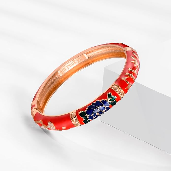 wynameleri Vintage Cloisonne Jewelry Gorgeous Rhinestone Handcrafted Bracelets Enamel Flower Bird Hinged Cuff Bangles Gifts 88A