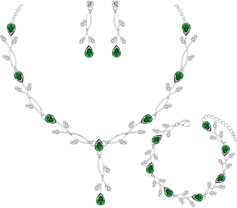 Elegant Bridal Jewelry Sets Clear Cubic Zirconia Wedding Necklace Earrings Bracelet Set for Birdes Bridesmaids CZ Prom Jewelry