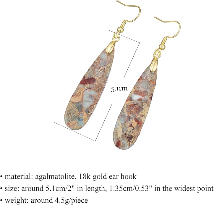 Boho Women Natural Stone Earrings Unique Healing Imperial Jasper Gemstone Energy Hypoallergenic Lightweight Dangle Drop Earrings Multiple Styles Earrings Jewelry for Birthday Party Gift