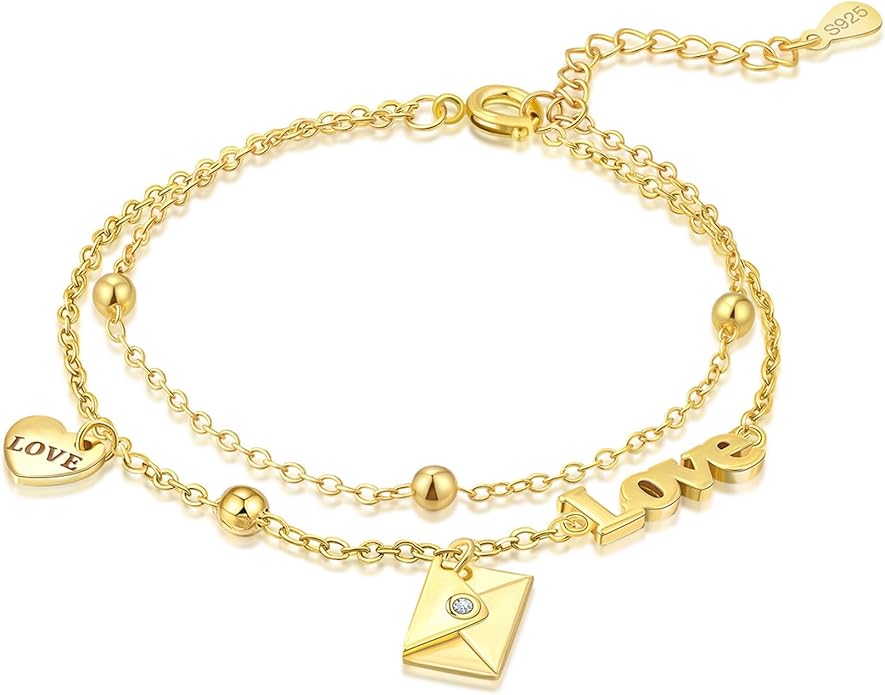 Women's 925 Sterling Silver Bracelet, Non Tarnish 18K Gold Plated Bracelets for Women, Dainty Chain Simple Jewelry Cute Handmade Minimalist for Gift