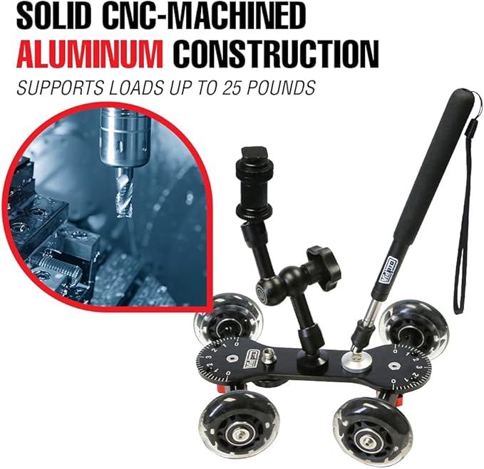 Vidpro SK-22 Professional Skater Dolly - Rolling Slider for DLSR Cameras & Camcorders Ideal for Low-Level Shooting & Panning 25 Lbs Capacity Smooth Rubber Wheels 7 Mounting Points & Extendable Handle