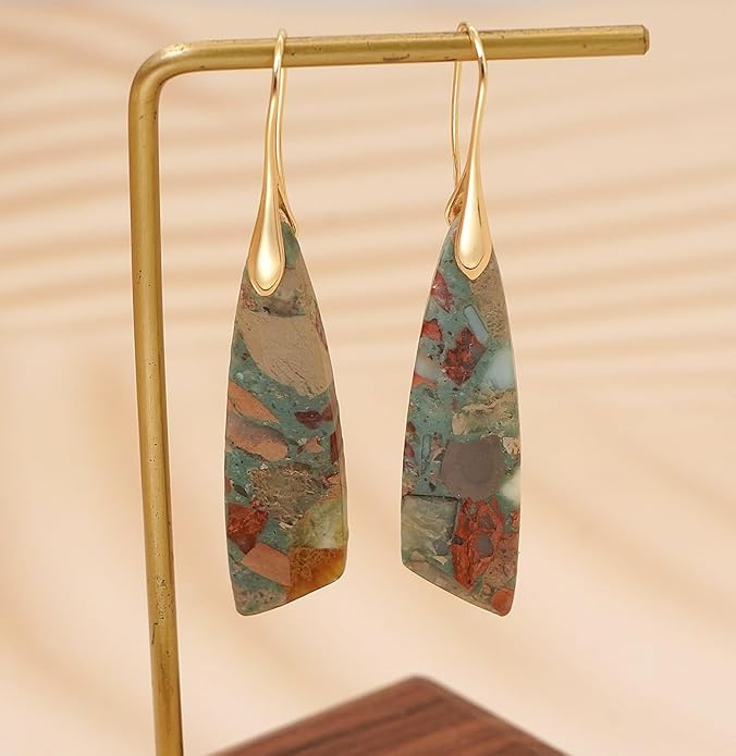 Natural Stone Earrings for Women Boho Triangles Dangle Drop Earrings